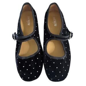 J.Crew Kids Mary Jane Ballet Flat Black Velvet Silver Glitter Polka Dot K2